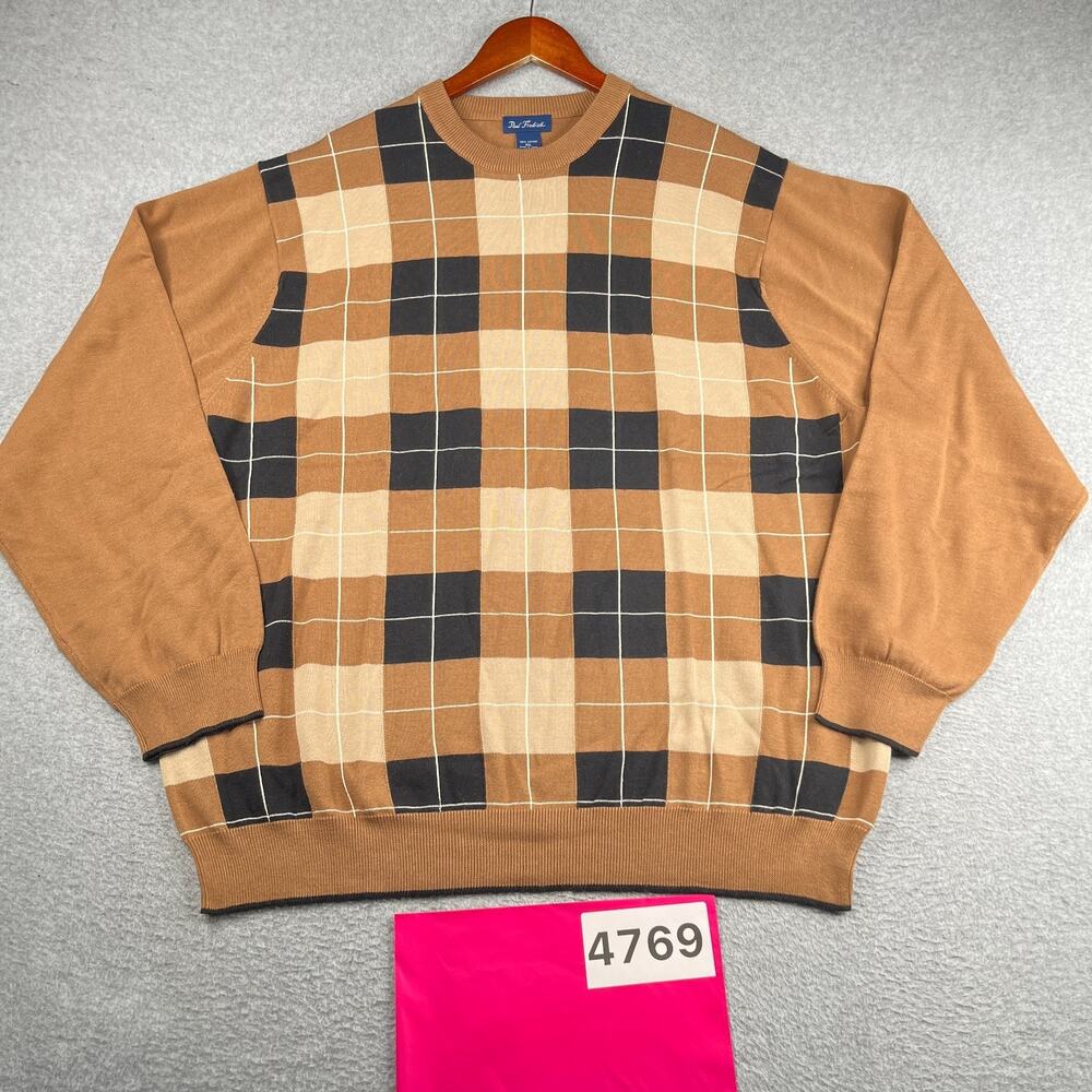 Paul Fredrick Knit Sweater Beige Check Mens 4XL Casual Classic